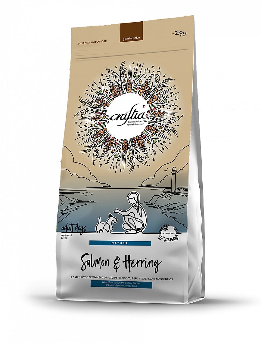 CRAFTIA NATURA Salmon & Herring Toy & Small Breed 640 g – prémiové granule pre malé a mini plemená