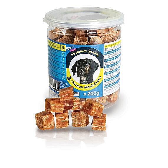 KidDog kuracie mäsko v kocke PREMIUM QUALITY 200 g – tréningové maškrty pre psy v dóze
