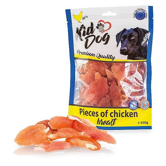 KidDog kúsky kuracích prs 250 g – mäkké tréningové maškrty pre psy