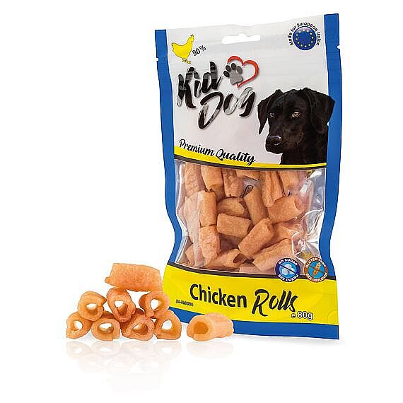 KidDog rezané kuracie trubicky 80 g – mäkké mäsové maškrty pre psy
