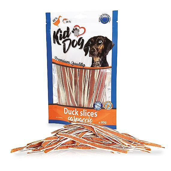 KidDog kacacie prúžky Carpaccio s treskou 80 g – bezobilninové maškrty pre psy