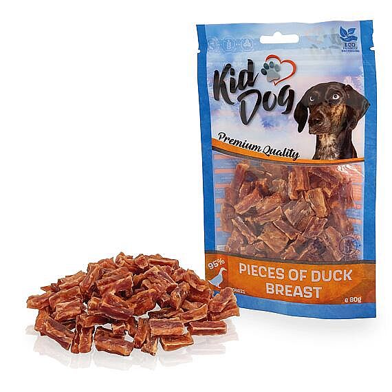 KidDog kúsky z kacacích prs 80 g – bezobilninové tréningové maškrty pre psy