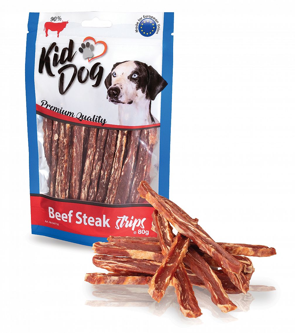 KidDog hovädzí steak v prúžku – mäsová maškrta pre psov 80 g