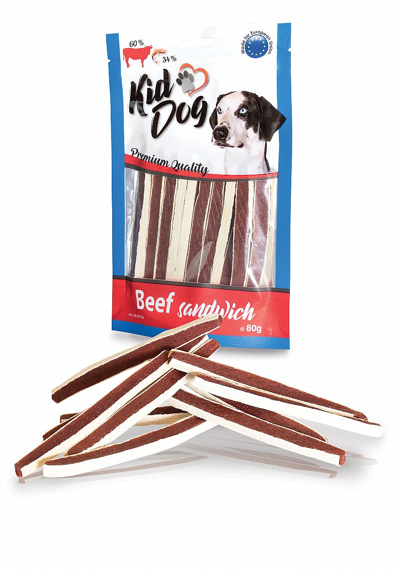 KidDog hovädzí sendvic s treskou – mäsovo-rybia maškrta pre psov 80 g