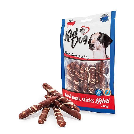 KidDog hovädzí steak na byvolej tycinke 7 – 8 cm – žuvacia maškrta pre psov 80 g