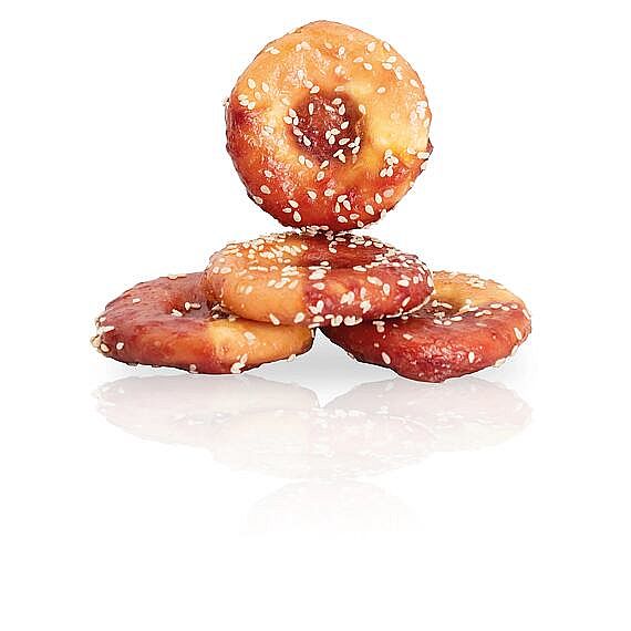KidDog BUFFET bagel s jahnacím a kuracím mäsom – maškrta pre psa 1 ks, ø 7,5 cm/34 – 36 g