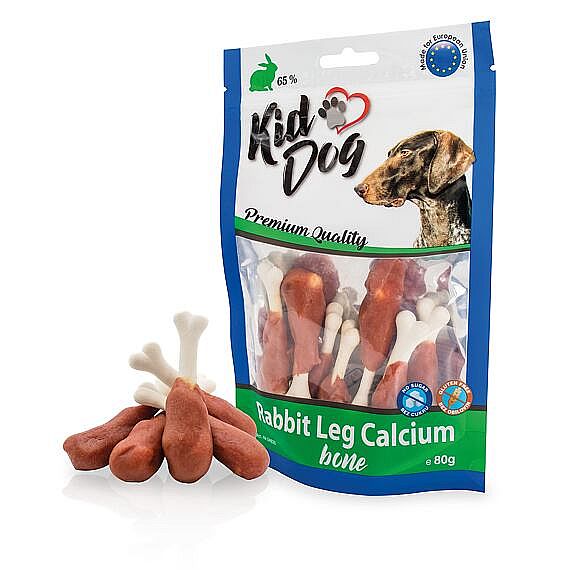 KidDog králicie mäso na kalciovej kosti – dentálna žuvacia maškrta pre psov 80 g