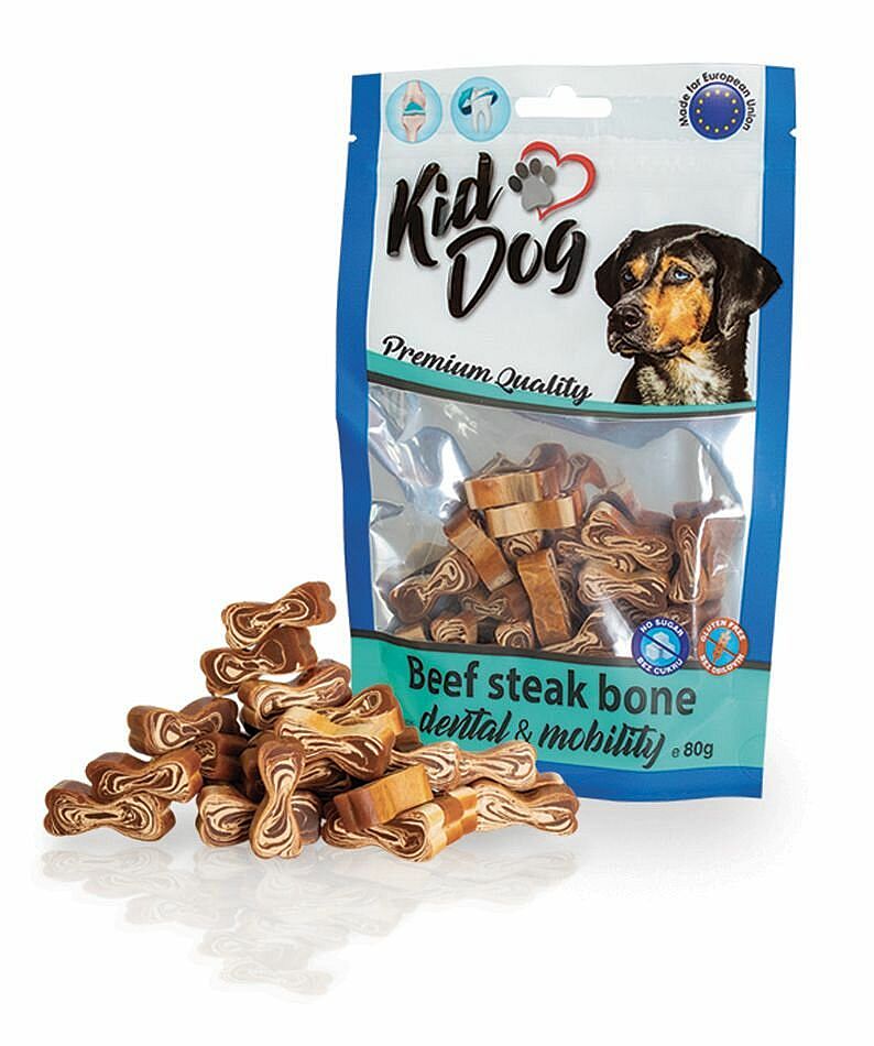 KidDog hovädzie kosticky na zuby a klby – funkcná maškrta pre psov 80 g