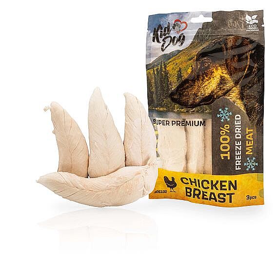 KidDog SUPER PREMIUM 100 % celé kuracie prsia sušené mrazom – monoproteínová maškrta pre psov 50 g (3 – 4 ks)