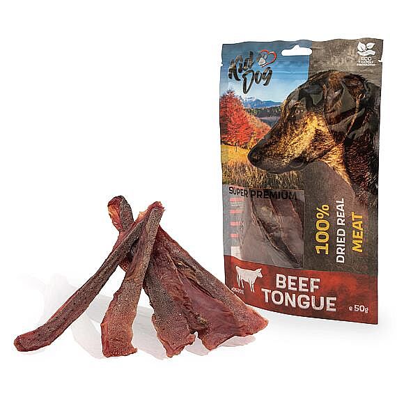 KidDog SUPER PREMIUM 100 % hovädzí jazyk – tenké plátky 50 g