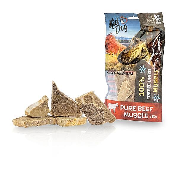 KidDog SUPER PREMIUM 100 % cistá hovädzia svalovina vo velkých kusoch sušená mrazom – monoproteínová maškrta pre psov 50 g