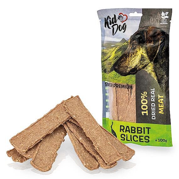 KidDog SUPER PREMIUM 100 % králicie mäso bez aditív – pásiky 100 g
