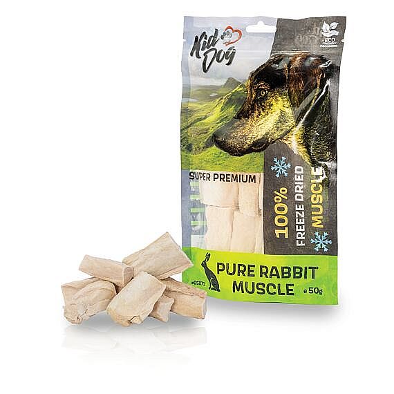 KidDog SUPER PREMIUM 100 % cistá králicia svalovina sušená mrazom – monoproteínová maškrta pre psov 50 g