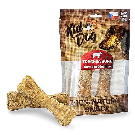 KIDDOG Natural Snack – byvolia priedušnica v tvare kosti 15 cm, 200 g / 2 ks