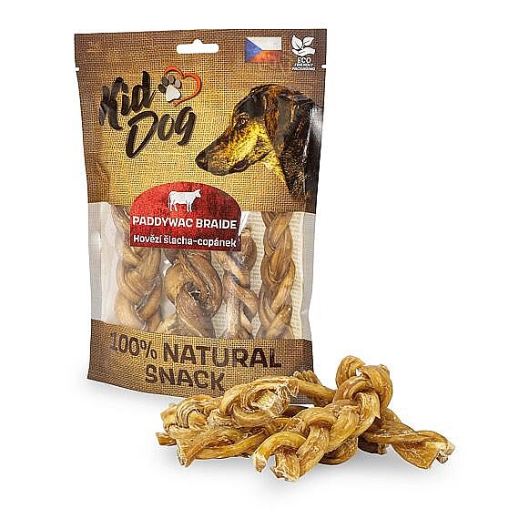 KidDog 100 % Natural Snack pletená hovädzia šlacha 12 cm – 200 g