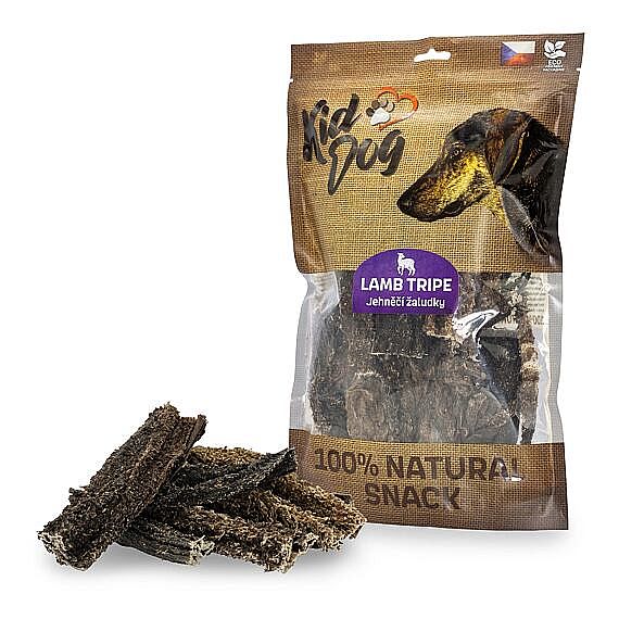 KidDog 100 % Natural Snack sušený jahnací žalúdok 12 cm – 300 g