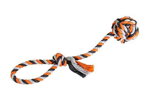 HHD preťahovadlo s bavlnenou loptou 9cm, 58cm/300g šedá, oranžová, tm.šedá