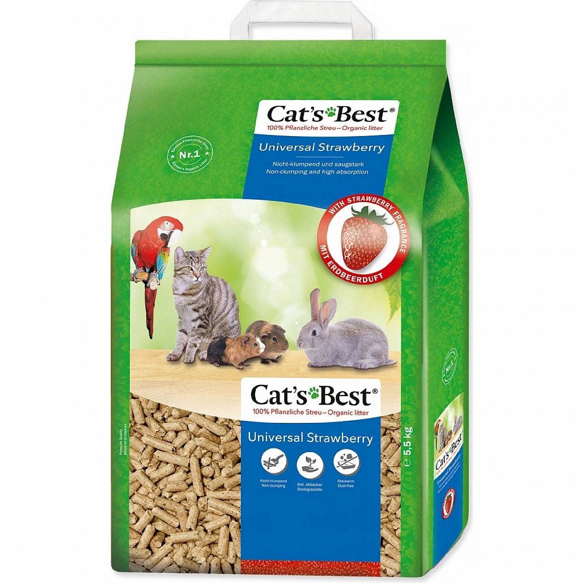 Cat's Best Universal Strawberry drevená podstielka pre macky a hlodavce 10 l / 5,5 kg