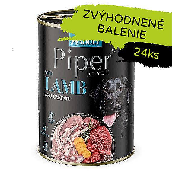 PIPER konzerva pre psov s jahňacím a mrkvou 24 × 400 g