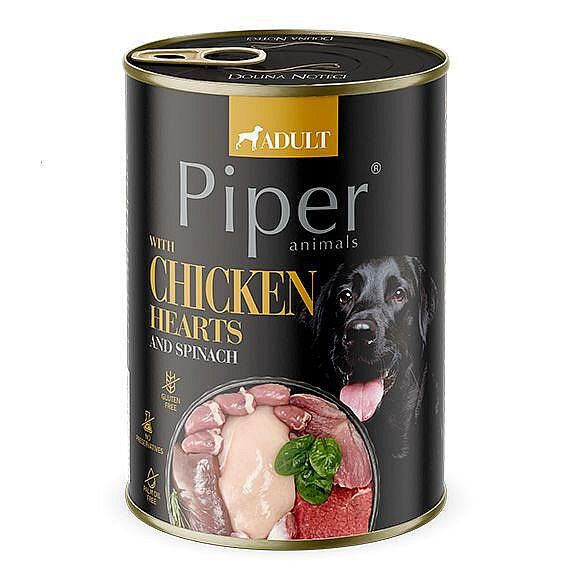 PIPER konzerva pre psov s kuracími srdiečkami a špenátom 400 g