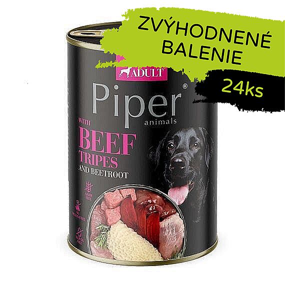PIPER konzerva pre psov s hovädzími držkami a červenou repou 24 × 400 g
