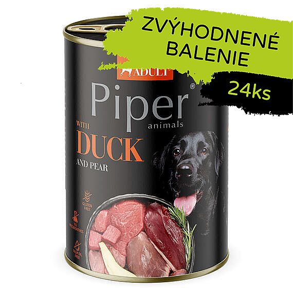 PIPER konzerva pre psov s kačkou a hruškou 24 × 400 g