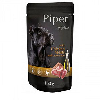 PIPER kapsička pre psov s kuracími srdiečkami a hnedou ryžou 150 g