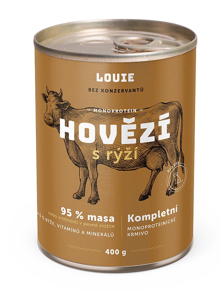Konzerva LOUIE hovädzie s ryžou 400g pre psov