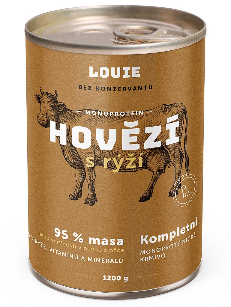 Konzerva LOUIE hovädzie s ryžou 1200g pre psov