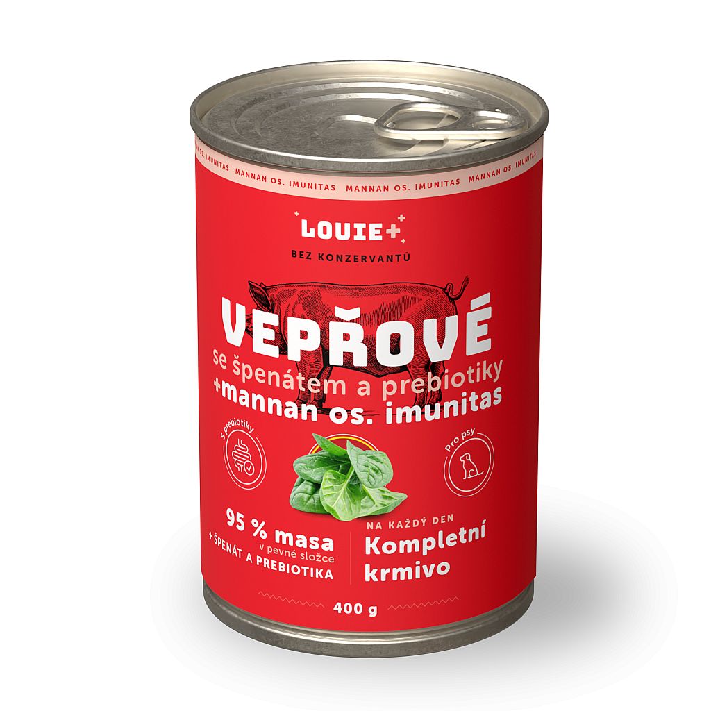 Konzerva LOUIE bravčové, špenát, prebiotika 400g pre psov
