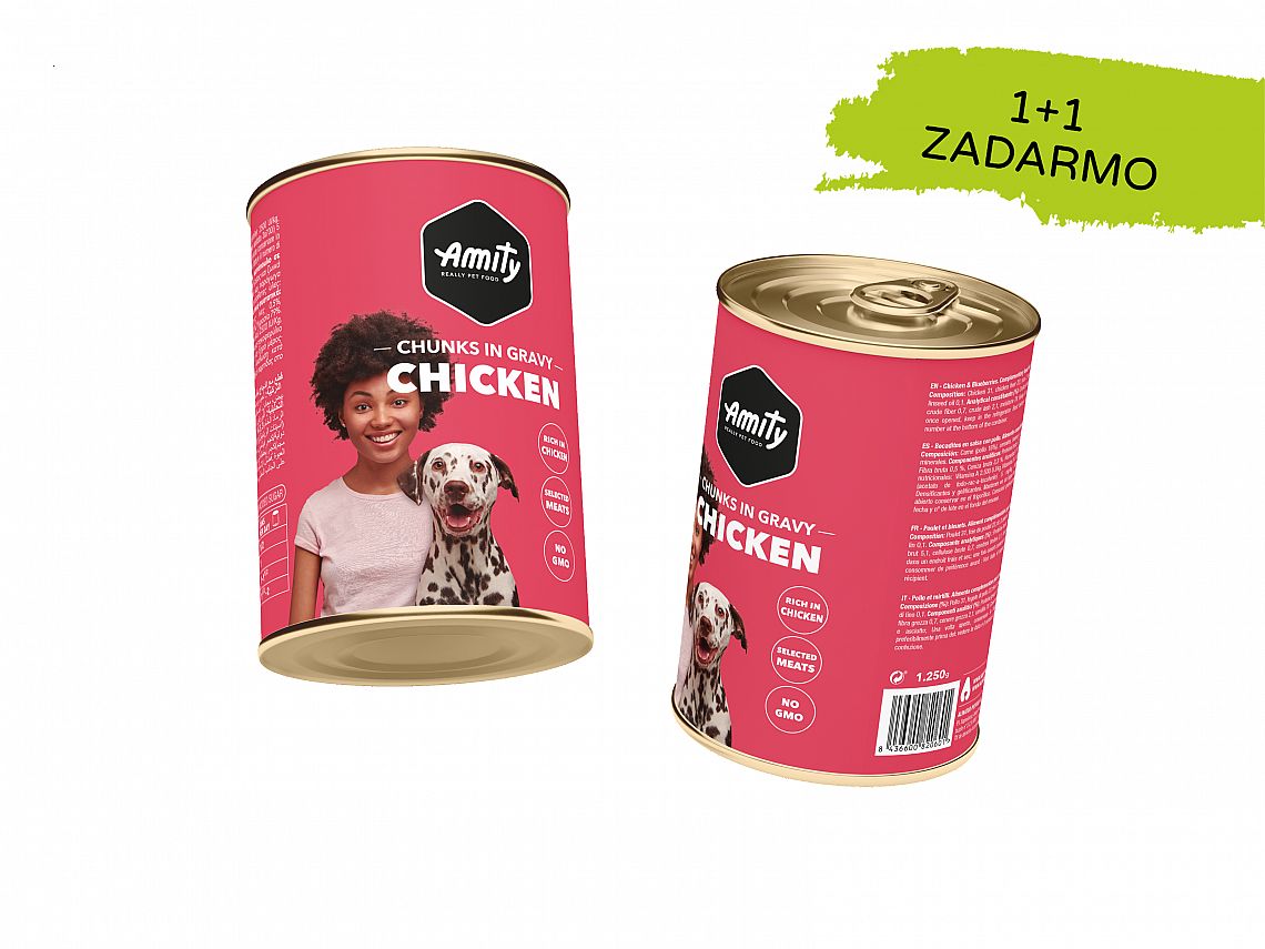Amity dog konzerva - kuracie kúsky v omáčke 415g 1+1 zdarma
