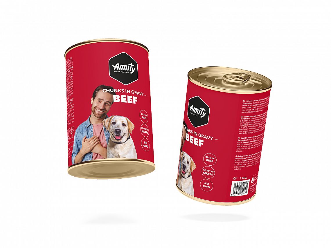 Amity Dog – hovädzie kúsky v omáčke 6 × 415 g
