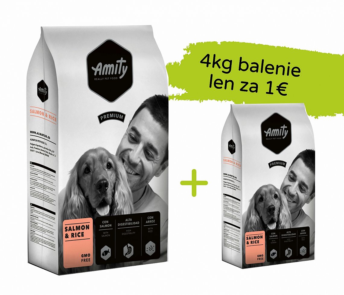 Amity Premium Salmon and Rice 15kg +4kg za 1€