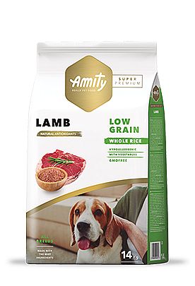 Amity Super Premium Low Grain Lamb 14 kg – granuly s jahnacím mäsom pre dospelé psy