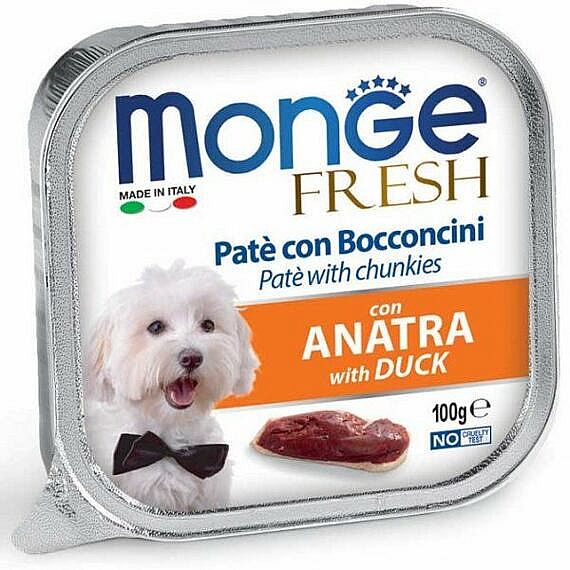 MONGE FRESH - paštika a kúsky s kačkou 100 g pre psov