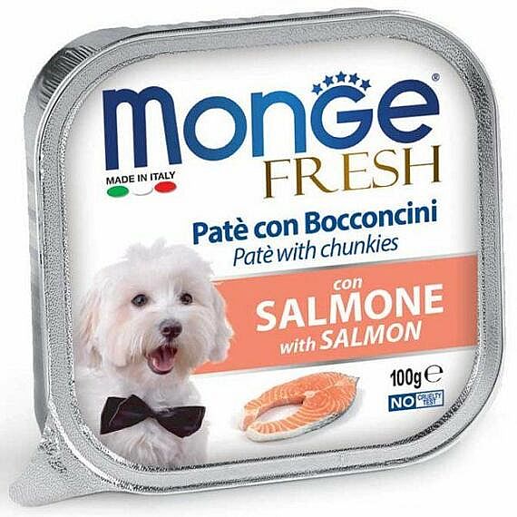 MONGE FRESH - paštika a kúsky s lososom 100g pre psov