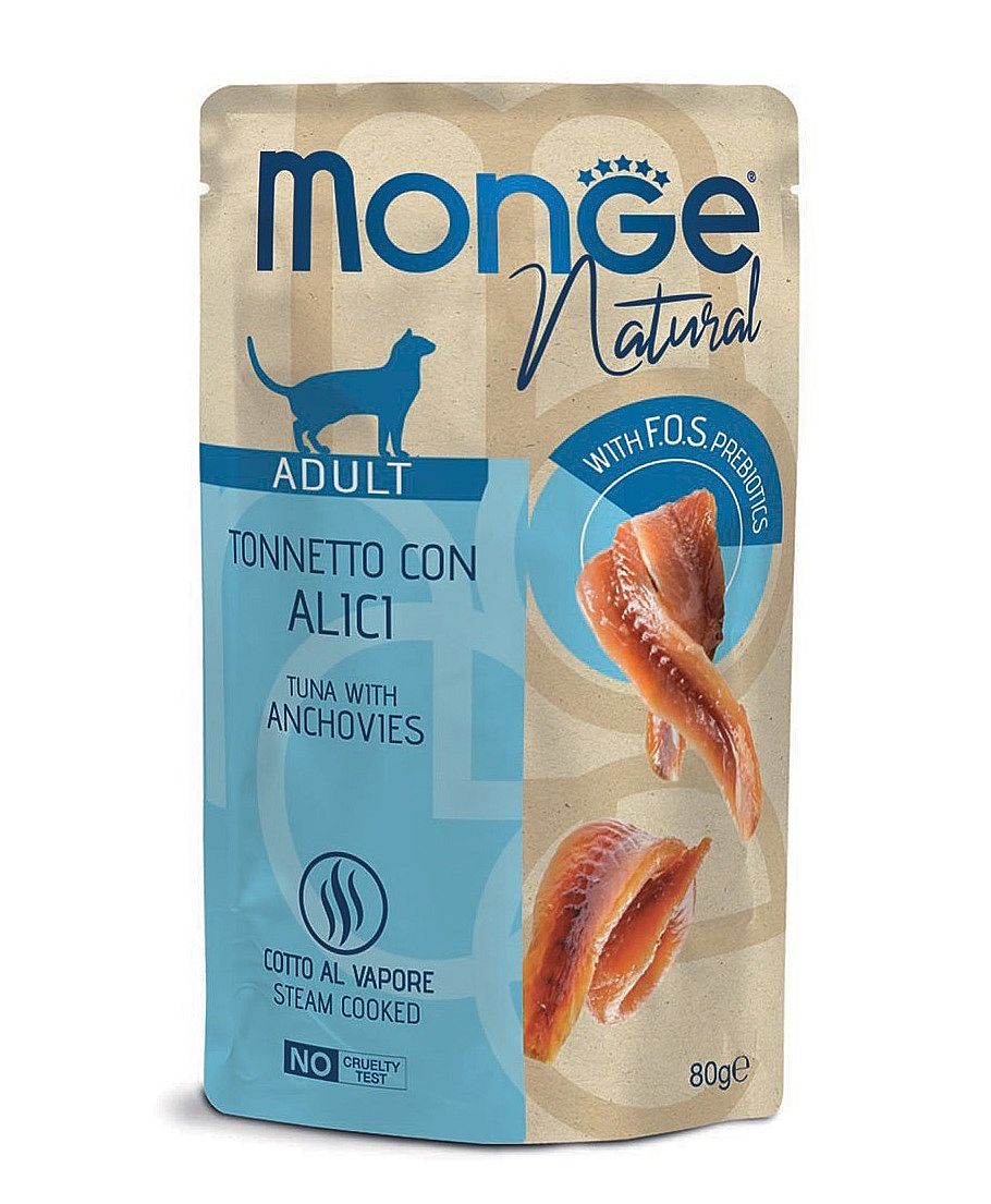 MONGE NATURAL tuniak v želé so sardelami 80 g kapsička pre mačky