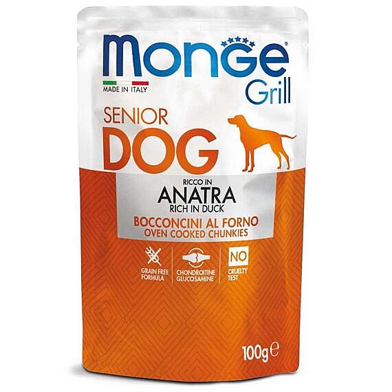 MONGE GRILL SENIOR s kačacím mäsom 100 g kapsička pre psy