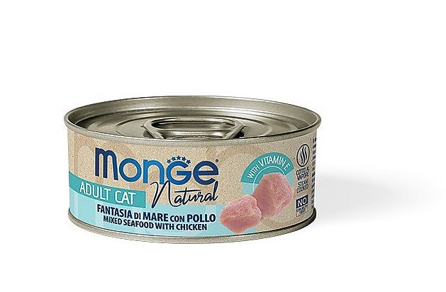 MONGE NATURAL morské plody s kuracím mäsom 80 g konzerva pre mačky