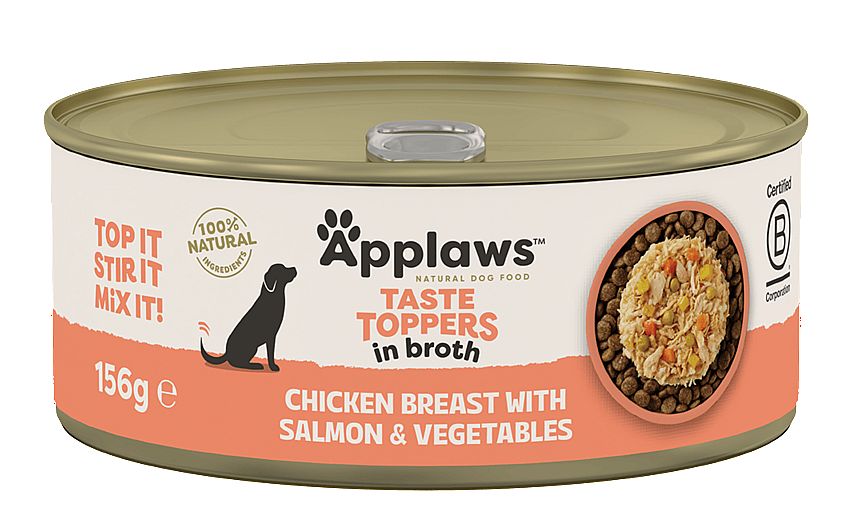 Konzerva APPLAWS Dog taste toppers Chicken with Salmon and vegetables in Broth 156 g