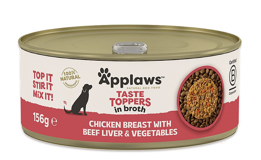APPLAWS Taste Toppers Chicken Breast with Beef Liver & Vegetables in Broth 156 g – kuracie prsia s hovädzou pecenou a zeleninou vo vývare pre psy