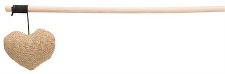 Playing rod with heart, wood/fabric, catnip, 35 cm