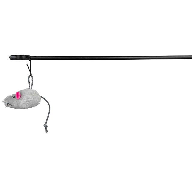 Playing rod mouse, plastic/plush, catnip, 50 cm