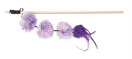 Playing rod with pompom balls, wood/plush, valerian, 40 cm