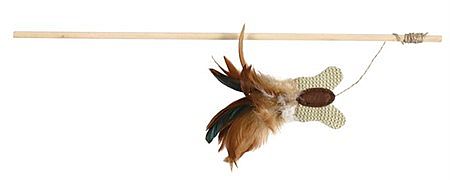 Playing rod with butterfly, feather/wood/jute, catnip, 45 cm