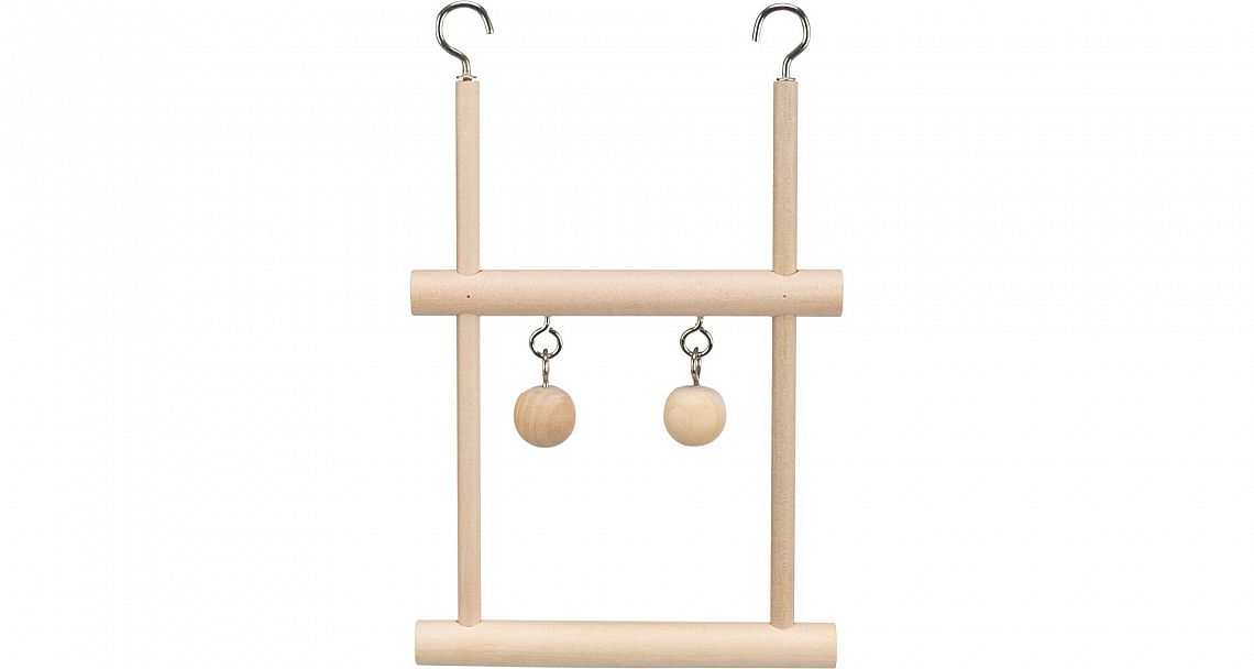 Swinging trapeze, double, with bell, wood, 12 × 20 cm