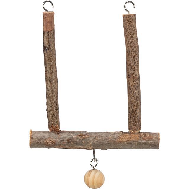 Swinging trapeze with boll, bark wood, 12 × 15 cm