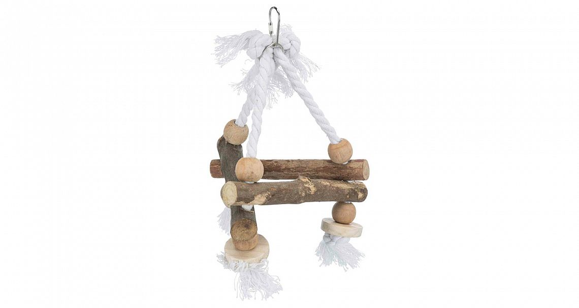 Swing on a rope, bark wood, 16 × 16 × 16 cm