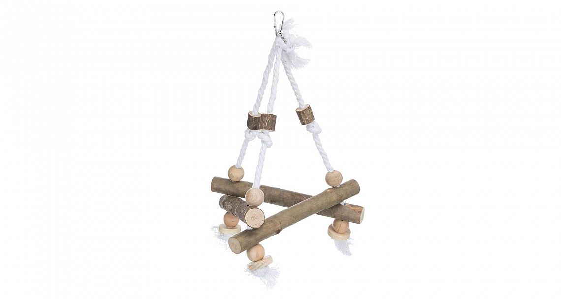 Swing on a rope, bark wood, 27 × 27 × 27 cm