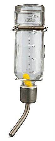 Water bottle with spring/slot & wire holder, glass, 250 ml